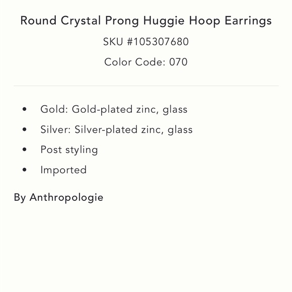 New! Anthropologie Gold Plated Crystal Huggie Earrings (2019) NWT - Picture 4 of 5